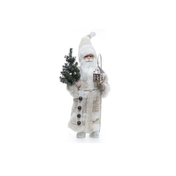 White Santa 18" Faux Fur Coat Christmas Figurine Nordic Winter Decor - Picture 3 of 4